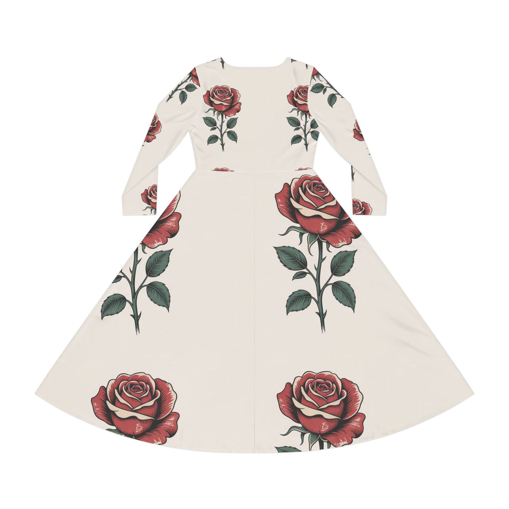 Osum Rose Print Long Sleeve Dance Dress for Women