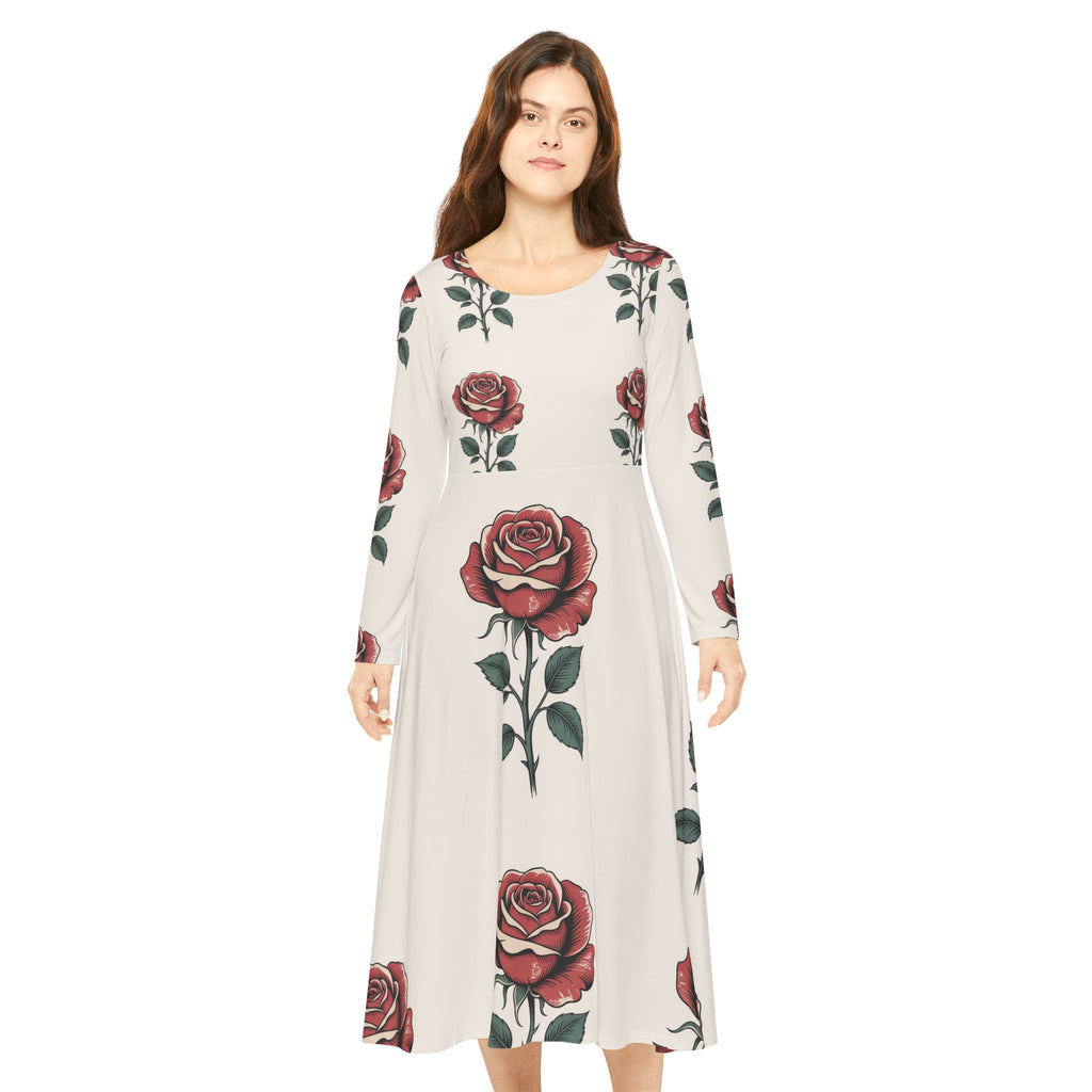 Osum Rose Print Long Sleeve Dance Dress for Women