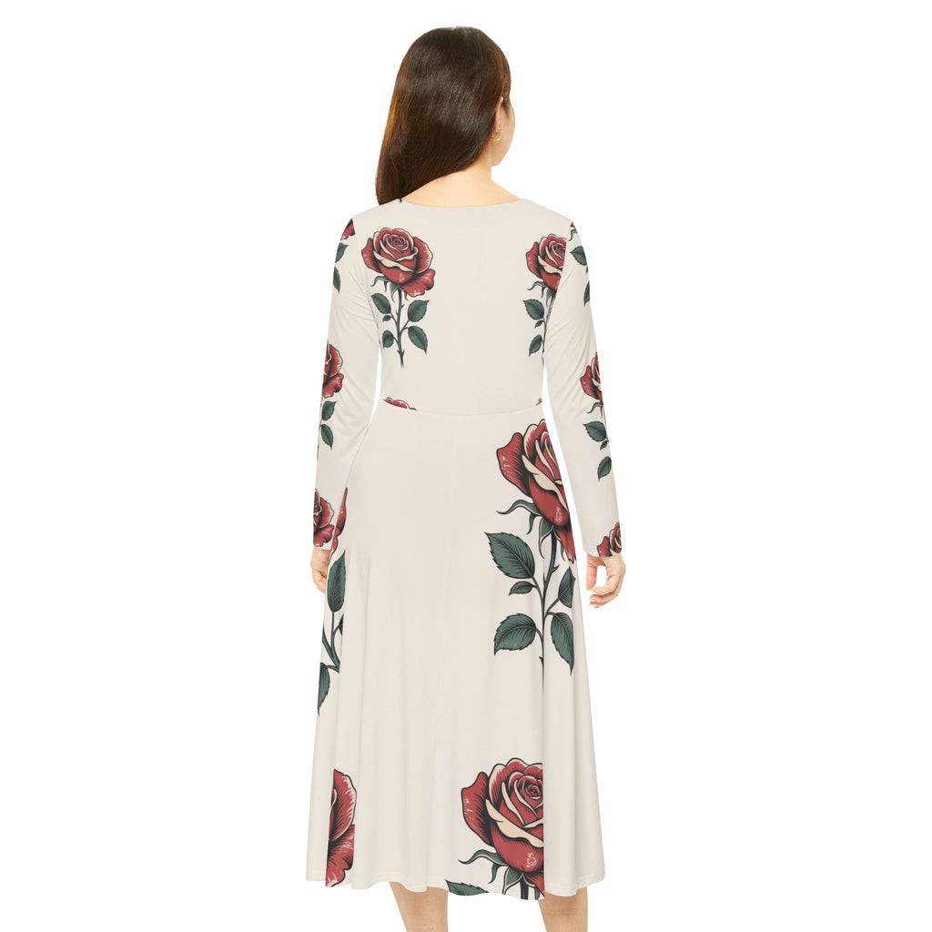 Osum Rose Print Long Sleeve Dance Dress for Women
