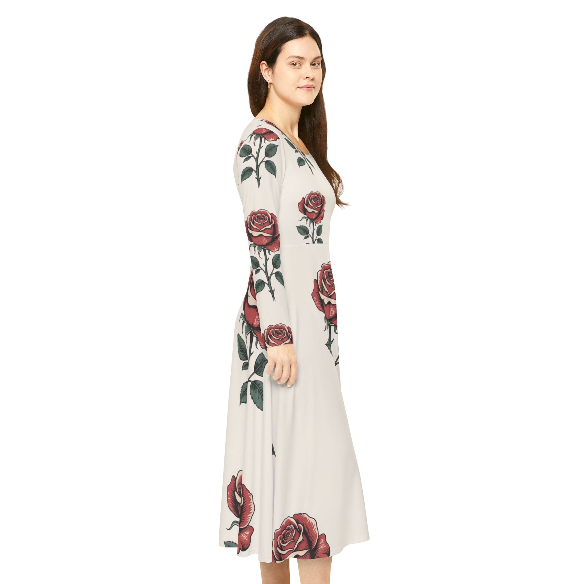 Osum Rose Print Long Sleeve Dance Dress for Women