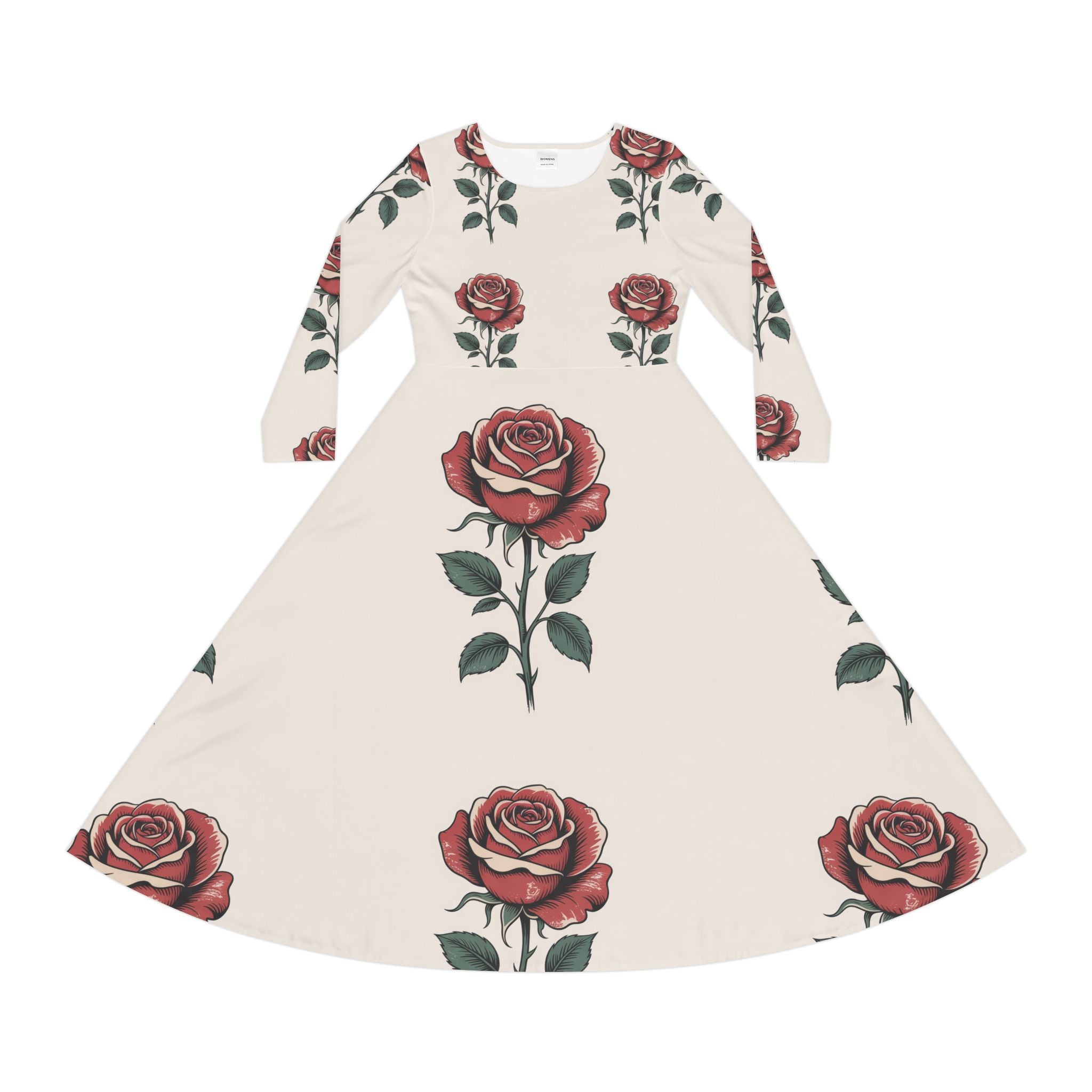 Osum Rose Print Long Sleeve Dance Dress for Women